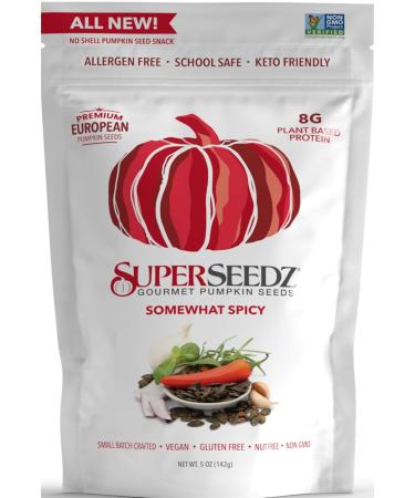 Superseedz Gourmet Roasted Pumpkin Seeds | Somewhat Spicy | Whole 30, Paleo, Vegan & Keto Snacks | 8g Plant Based Protein | Produced In USA | Nut Free | Gluten Free Snack | (6-pack, 5oz each) Somewhat Spicy 5 Ounce (Pack