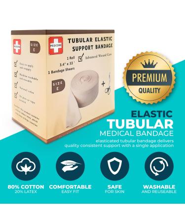 Premium Elastic Tubular Medical Bandage Size E Stockinette 3.4 inches x 33 Feet Plus Medical Scissors Size E (3.4 x 33') - Buy Online on GoSupps.com