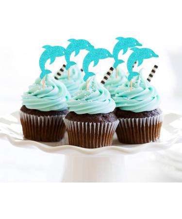 Unimall Global 24PC Glitter Blue Dolphin Cupcake Toppers - Sea Themed Birthday Decoration for Baby Party Celebrations - Buy Online on GoSupps.com