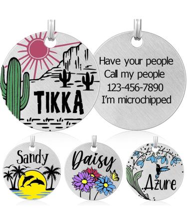 Colored dog brands with engraving personalized dog brand made of stainless steel engraved dog pendants with name animal brand for dogs and cats dog name signs for collar (cactus)