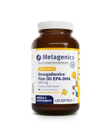 Metagenics OmegaGenics EPA-DHA 500 - High Potency Fish Oil Supplement for Cardiovascular Health* - Sustainably Sourced & Purity Tested - Non-GMO & Gluten-Free - 120 Softgels Lemon 120 Count (Pack of 1)