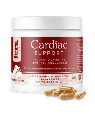 FERA Cardiac Support Supplement for Dogs Cats, Taurine, L-Carnitine, CoQ10, Organic Hawthorn Berry, Vitamin E, Promotes Cardiovascular Heart Health, Healthy Circulation 120 capsules
