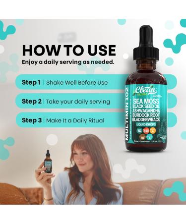 Clean Nutraceuticals Sea Moss Drops Supplement Liquid with Black Seed Oil Ashwagandha Burdock Root & Bladderwrack - Multimineral Organic Non-GMO Vegan for Gut Heath Skin Immune Support Hair (2) - Buy Online on GoSupps.com