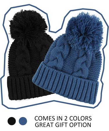 XIAOHAWANG Winter Knit Hat for Baby Boys and Girls | Pompom Cap 0-3 Years | Black+Blue - Buy Online on GoSupps.com