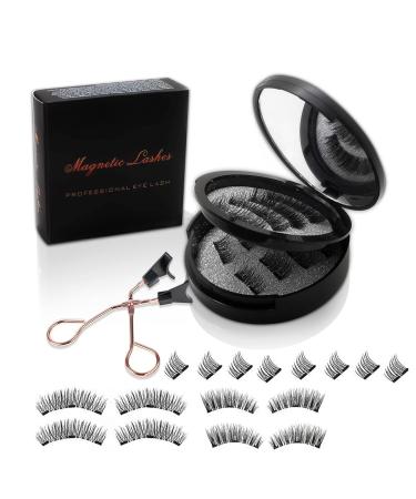 Magnetic Eyelashes without Eyeliner - Reusable Dual Magnetic lashes with 16 Pair Black