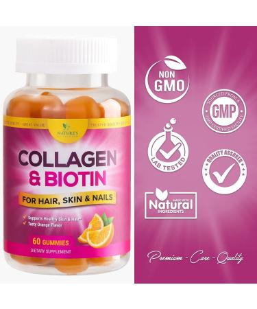 Extra Strength Collagen Gummies with Biotin for Hair, Skin & Nails - 60 Gummy Vitamins with Hydrolyzed Peptides & Vitamins E, C, Zinc - Non-GMO Formula for Women & Men - Buy Online on GoSupps.com