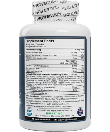 NuBest AREDS 2 Eye Vitamins - 60 Vegan Capsules for Eye Health Beta Carotene Lutein Zeaxanthin & More - International Shipping Available - Buy Online on GoSupps.com