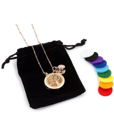 Rose Gold Tree of Life Essential Oil Diffuser Necklace | Aromatherapy Jewelry Gift Set | Hypoallergenic Stainless Steel 20.8" Chain + 9 Pads + Charms - Buy Online on GoSupps.com