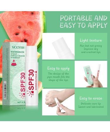 3 Pack Watermelon Lip Balm with SPF 30 Long Lasting Moisturizer for Chapped Lips Overnight Lip Treatment Lip Care for Nourishing Lips Lip Gloss Moisturizer with - Buy Online on GoSupps.com
