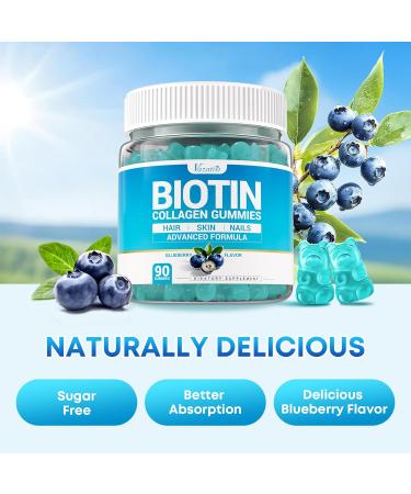Biotin Gummies 10 000mcg with Collagen - 23-in-1 Hair Growth Gummies for Women & Men - Hair Skin and Nails Gummies with Keratin & Saw Palmetto - Sugar Free Non-GMO Blueberry 90 Count 90 Count (Pack of 1) - Buy Online on GoSupps.com