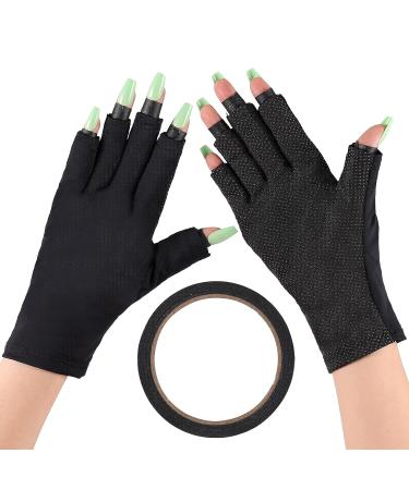 SINOKAME UV Gloves for Gel Nail Lamp | Full Coverage Finger UPF 50+ Protection | Cooling Tech Fabric with Silicone Print | Fingerless Sun UV Gloves for Women (Black) - Buy Online on GoSupps.com