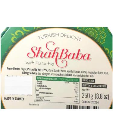 ShahBaba Turkish Delight with Pistachio - Vegan Hand Made Gluten Free Gelatine Free- Sweet Gift Box 250g - Buy Online on GoSupps.com