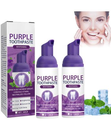 Lila toothpaste white teeth purple toothpaste 60g tooth whitening toothpaste cleaning tooth spots cleaning of the teeth of smells fresh breath for all types of teeth (2 pieces)
