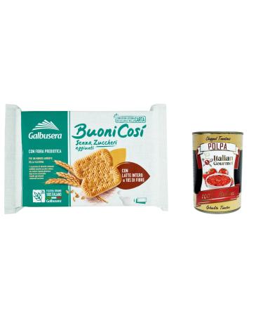 Italian Gourmet E.R. Galbusera BuoniCos Cookies without Whole Milk Sugar and 10% Fibre 300 g + Italian Gourmet Polpa 400 g Set of 6