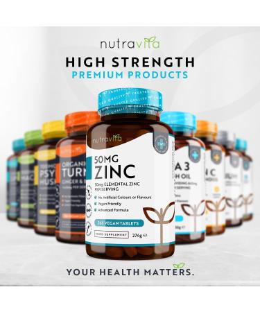 Nutravita Zinc Tablets 50mg 365 Vegan Tablets - 6 Months Supply | High Strength Immune System Support, Made in UK - Buy Online on GoSupps.com