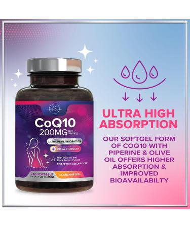 CoQ10 200mg Supplement - Ultra High Absorption Antioxidant for Heart Health & Energy Production Support - Coenzyme Q10 (Ubiquinone) Co Q 10 Supplement & Vitamins 100mg Each - Non GMO - 240 Softgels 240 Count (Pack of 1) - Buy Online on GoSupps.com