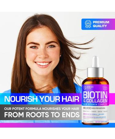 Genius Biotin & Collagen Hair Growth Drops - Liquid Supplement for Healthy Hair, Skin, and Nails - Buy Online on GoSupps.com