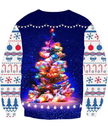 Bigfanshu Womans Fall Clothes 3D Print Christmas Long Sleeves O-Neck Pullover Sweatshirt Blouse Tops Dark Blue - Buy Online on GoSupps.com