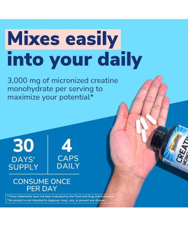 Vitalibre Creatine Monohydrate 3000 mg Micronized Non-GMO No Bloating High Absorption 120 Capsules - Buy Online on GoSupps.com