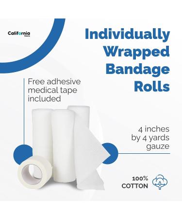 Gauze Bandage Roll with Tape (Pack of 48) - 4 Inch by 4 Yards Rolled Gauze Wrap - White, Breathable Gauze Rolls for First Aid and Wound Care - Buy Online on GoSupps.com