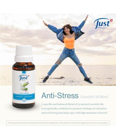 Swiss Just Stress Relief Essential Oil 20ml | 15 Natural Oils Blend with Basil & Lavender for Anti-Stress - Buy Online on GoSupps.com