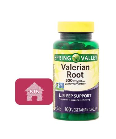 Spring Valley Valerian Root Capsules 500 mg 100 Count + STS Sticker.