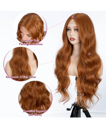 Ginger Brown 26 Inch Wavy Lace Front Synthetic Wig for Women - Hand Tied, Preplucked Hairline, High Temperature - Body Wave Natural Curls - Buy Online on GoSupps.com