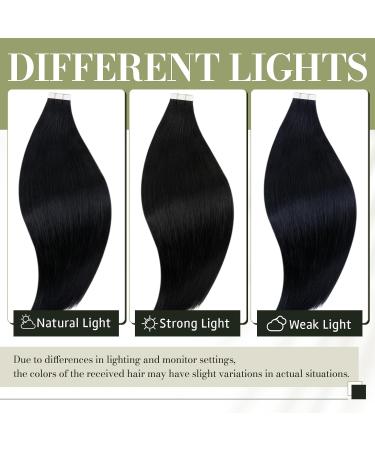 Runature Real Hair Tape Extensions - 35cm Invisible Black 20 Pieces (40g) - 14 Inch #1 Color - Buy Online on GoSupps.com