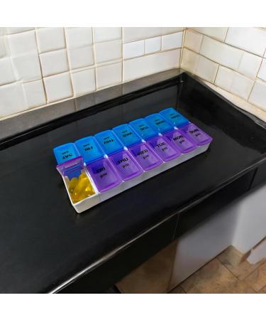 7 Day AM PM Large Compartment Pill Box Organizer - Easy Open Detachable & Portable - Weekly Medication & Vitamin Holder in Purple/Blue - Buy Online on GoSupps.com