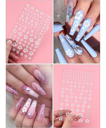 Flower Nail Stickers Decals White Cherry Blossom Stickers EBANKU 8 Sheets Self-Adhesive White Flower Stickers for Acrylic Nails Designer Nail Art Stickers Supplies for Woman Girl - Buy Online on GoSupps.com