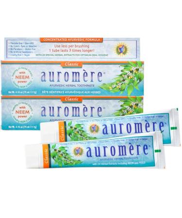 Auromere Ayurvedic Herbal Toothpaste Classic Licorice Flavour - Vegan Natural Non GMO Fluoride Free Gluten Free with Neem & Peelu (4.16 oz) 2 Pack 4.16 Ounce (Pack of 2) - Buy Online on GoSupps.com
