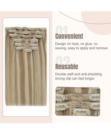 FSHINE Clip-in Extensions 120g - Real Hair 50cm #16P22 - Ash Blonde & Golden Blonde - 7pcs Full Head - Buy Online on GoSupps.com