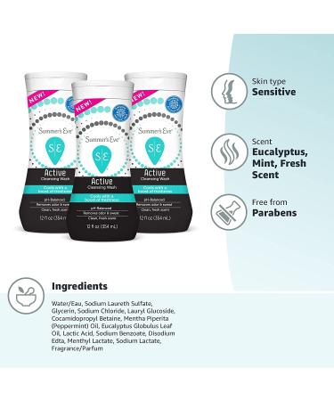 Summer's Eve Active Cooling Eucalyptus Feminine Cleansing Wash 12 Fl Oz - Pack of 3 - Buy Online on GoSupps.com