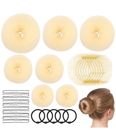 Bekecidi hairstyle help set 7 pieces of dutt pillow donut maker in 4 size with U-shape hairpins hair net and hair tie haardonut hairstyling hairstyle help set for women wedding children (stile1)
