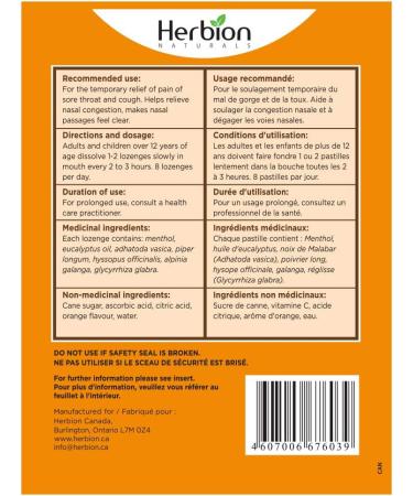 Herbion Naturals Cough Lozenges Orange Flavor | Cough Suppressant | Sore Throat Relief | Pack of 5 125 Counts - Buy Online on GoSupps.com