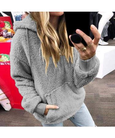 Bigfanshu Women's Sweaters Fashion Long Sleeve with Cap Double-Sided Plush Zipper Sweatshirt Blouse Gray - Buy Online on GoSupps.com