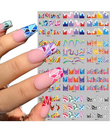 YOSOMK Colorful Stripes Nail Art Stickers - 36 Sheets Water Transfer Decals for Rainbow Geometric Design - Buy Online on GoSupps.com