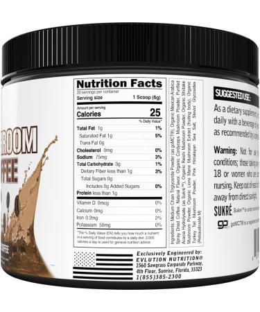 Evlution Nutrition Mushroom Coffee - Energy Nerve & Immune System Support - 100% Organic Reishi Shiitake Lions Mane & Turkey Tail Mushroom Powders - Vegan & Non-GMO - 20 Servings - Iced Coffee - Buy Online on GoSupps.com