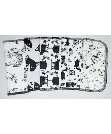 Set of 5 Black and White Animal Printed 2 Ply Flannel 8x8 Inch Little Wipes - Buy Online on GoSupps.com