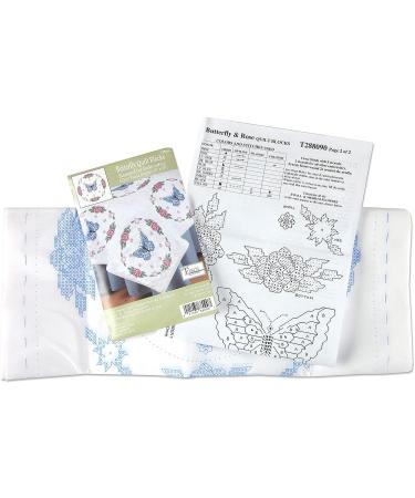 Tobin Butterfly/Rose Stamped Quilt Blocks - White | Embroidery Ready - Buy Online on GoSupps.com