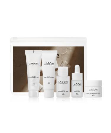 LAGOM Mini 5-Step Travel Kit | Daily Cleansing Skincare Kit Gel to Water Micro Foam Cleanser Niacin Serum Deep Moisture Cream Korean Skin Care Trial Kit