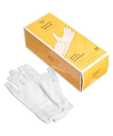 ECZEMA HONEY Premium 100 % Cotton Gloves - Washable & Reusable Overnight Dry Hands Treatment - White Cotton Gloves for Eczema (24 Pairs)