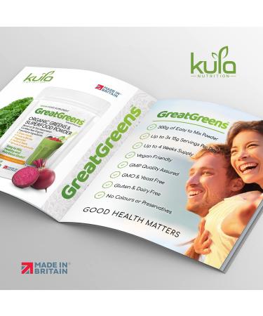 GreatGreens - Organic Greens & Superfood Powder - High Fibre Smoothie Drink - Green Food Fruits Vegetables Herbs Sprouts & Mushroom - Nutritious Raw Organic Greens Powder - 300g - Buy Online on GoSupps.com