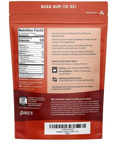 Judees Guar Gum Powder 10oz - Keto-Friendly, Gluten-Free, Nut-Free - 100% Pure Derived from Guar Beans - Low Carb Thickener - 3g Dietary Fiber - Pack of 1 - Buy Online on GoSupps.com