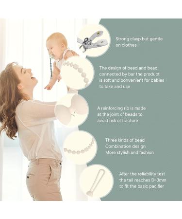 Sage Cream White Silicone Pacifier Clip Holder Set - 2 Pack | Soft & Flexible Binky Clips for Boys & Girls - Baby Newborn Essentials, Birthday Christmas Shower Gift - Buy Online on GoSupps.com