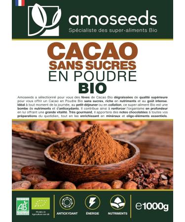 Sugar Free Cocoa Powder Organic 1kg | 100% Organic Degreased Cocoa Beans | Intense Chocolate Flavor | Superior Quality - Buy Online on GoSupps.com