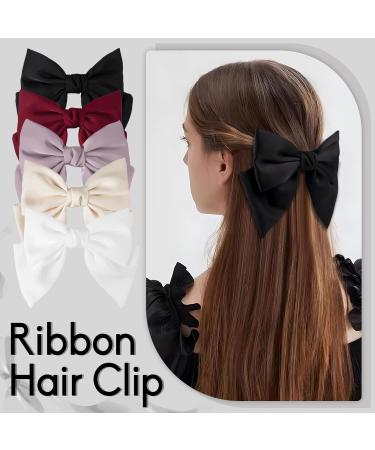 Dalababa Bow Hair Clips 2 Pcs Large Hair Bows Silky Satin Ribbon Hair Barrettes French Bowknot Hairpins Hair Accessories For Women Girls (Black & Burgundy) Black burgundy - Buy Online on GoSupps.com