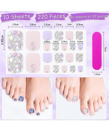 220-Piece 3D Rhinestone Toe Nail Polish Strips - Self-Adhesive Full Wraps with Nail Files | 10 Styles for Women and Girls - Buy Online on GoSupps.com