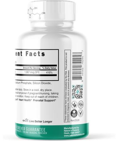 Nature's Fusions Nutri 5-MTHF L Methylfolate 1MG - 4 Month Supply 120 Vegan Tablets - Methylated Folate Supplement - Cognitive Function Heart Health Prenatal Support - Methylated Folic Acid 120 Count (Pack of 1) - Buy Online on GoSupps.com