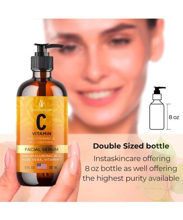 InstaSkincare Vitamin C Serum - Brightening & Anti-Aging with Hyaluronic Acid & Vitamin E | 8oz for Face & Eyes Dark Spots & Wrinkles - Buy Online on GoSupps.com